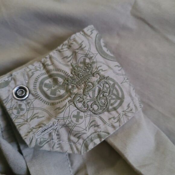 QUICKSILVER Olive Green Distressed  Button Front Shirt SZ XL Cotton Blend Kahk - Picture 5 of 9